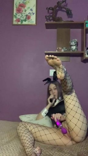 SashaSweet69 vapes in a bunny suit and masturbates pussy