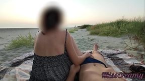Exhibitionist Outdoor Amateur Teacher Touches Big Cock on Beach public with cumshot front people around