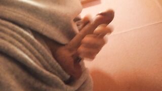 Glance! This homosexual lad cant help but wank off his morning full salute after pissing, and is holding back from climaxing