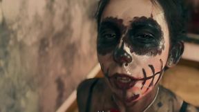 Voluptuous devil chick brings a big cock stud to orgasm with her flaming pussy