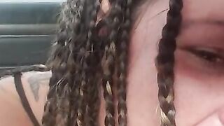 Freckled braided pawg give daddy road fellatio and getting interrupted by sext from her boy vibrator