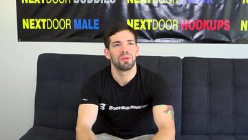 Alone hunk Julian Brady strokes dick after intervie