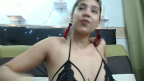 Latina Dildo Blowjob in Black Lingerie