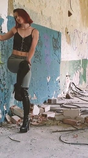 Boots, Jeans & Crushing Tease in an Abandoned Building