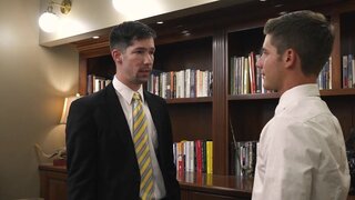 Innocent teen is in the office where he gets fucked