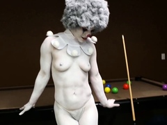 Cosplay video with naked clown babe