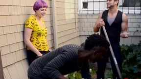 Two studs with thick dicks dominate neon-haired babe in wild amateur sex