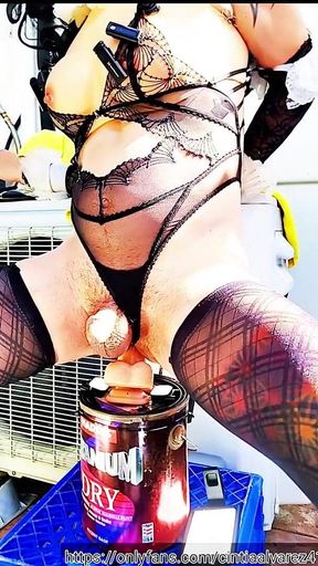 19 Year Old French Tgirl Creampied by Jumping in Toy Ass