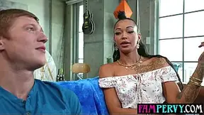 Big boobs ebony MILF stepsis seduces stepbro for interracial sex