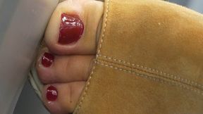 Foot fetish admiration, hot suckable polish toes and wedges platform.