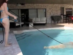 Sexy slender redhead mistress punishes her naughty slave