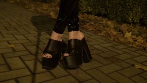 black platform mules - public crossdressing