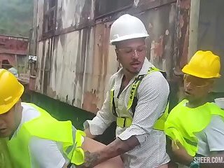 Workers had hot sex with the boss during their lunch break.