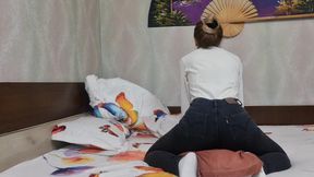 pillow humping while i wear jeans and shirt