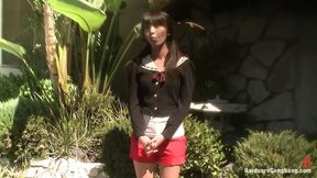 Hottie Asian exchange student covered in alluring white cream