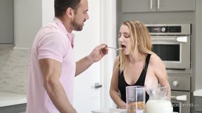 Babe Alex Blake has a cereal and orgasms for a breakfast