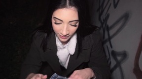 Dark-haired nympho Emily Pink takes hard pecker deep in her shaved cunt