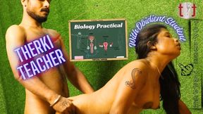 Teacher with obedient student in Biology Practical class