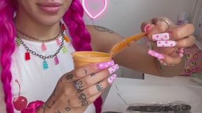 Eating Mukbang Sploshing HUGE Meal OverEating Chicken Cheese FaceStuffing Small Girl Eating Petite Skinny Girl Stuffing Food Greasy Fatty Meal Splosh Spicy Sauce