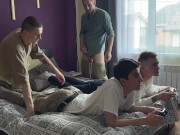 Together with my stepfather, I fuck my console-playing friends