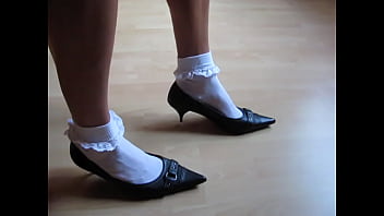 shoeplay in leather high heels and girlie socks - Isabelle-Sandrine knows how to tease