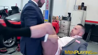 Classy businessmen in suits have passionate office sex