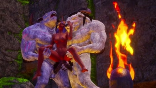 Squirting orgasm from furry monsters and double anal