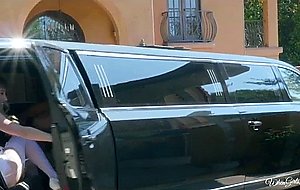 Two beautiful blondes have honey lesbian sex in the backseat of a limousine - nude girls