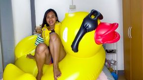 Looner Camylle Sensually Rides Plays Teases And Pops A Huge inflatable Duckling Pool Toy
