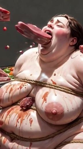 Humiliated BBW Slave Tied and Stuffing Her Belly Deep