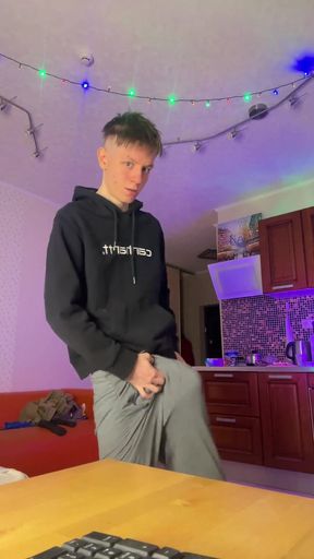 Skinny Boy Making a Huge Mess with His Thick Dick