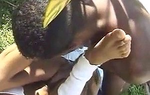 Shemale cutie in aerobics outfit fucked outdoors