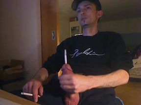 Cumming with Cigarette in Cock