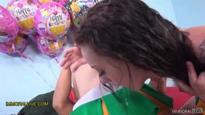 Aubrey Gold &amp; bff Kendra squirting threesome - pretty petite cheerleaders eat ass &amp; go crazy!