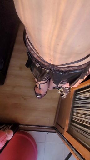 👀Show off a Beautiful Little Brothel Whore in Mini-Skirt, Latex &amp; Nylon Stockings, Black Stiletto Heels. VaneSsaBiTCHx the Slut on the Balcony