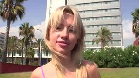 Blonde Sasha Rose opens asshole to get it shagged outdoors