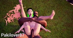 Big Black Cock Fucks Tattooed Babe with a Great View 3D Animation