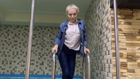 Wetlook Denim Jacket and Skinny Jeans in the Pool!