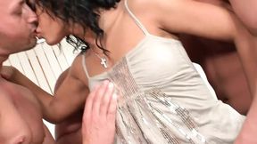 Busty brunette MILF gets all her holes filled with cock