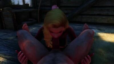 Sofie, the blonde teen with massive tits, bangs the farm worker in Skyrim hentai