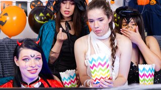 European teen girls with tight bodies fuck on Halloween