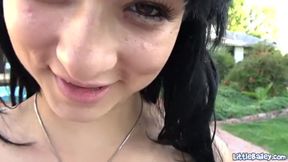 Bailey, the petite teen, teases with her small tits and shaved snatch