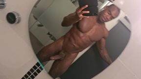 towel hanging from my erect cock