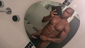 towel hanging from my erect cock