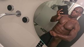 towel hanging from my erect cock