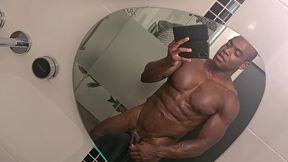 towel hanging from my erect cock