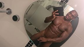 towel hanging from my erect cock