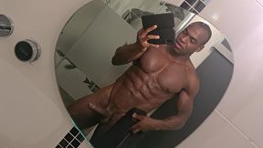 towel hanging from my erect cock