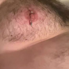 Nipple piercing with safety pins with cock bound