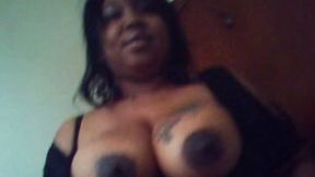 My ebony wife shows her big jugs and sucks my black weiner
